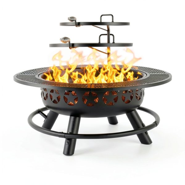 Hykolity 35 Inch Steel Fire Pit Wood Burning Grill-8