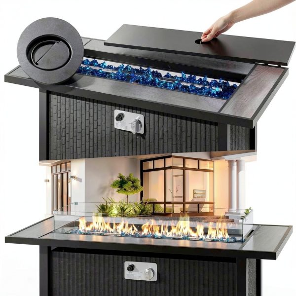 Shintenchi 45 Inch Black Fire Table Modern Outdoor Heating-2