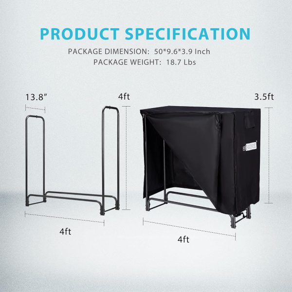 VIVOHOME Firewood Rack Heavy Duty Steel Outdoor Storage-4