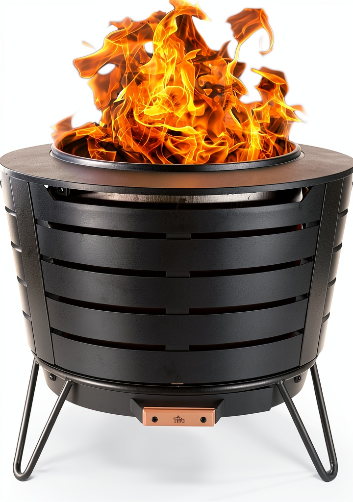 TIKI Patio Fire Pit in a backyard setting with flames glowing