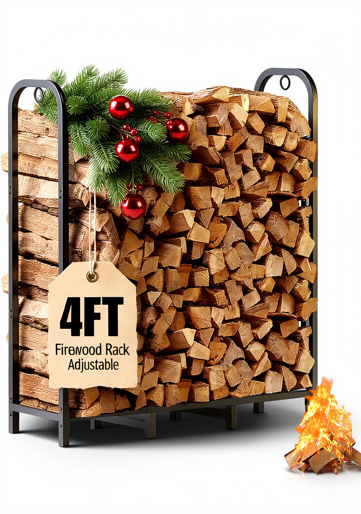 Gtongoko firewood rack placed on a patio beside a fire pit
