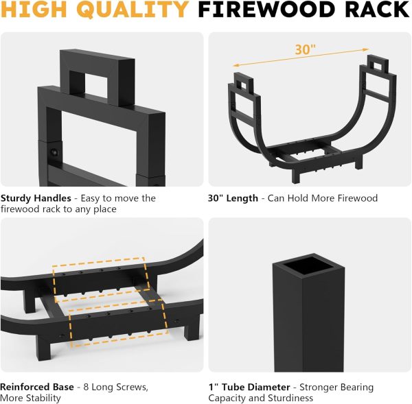 GAVISCITY Firewood Rack Wrought Iron Rust Resistant Indoor-3