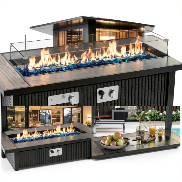 Shintenchi 45 Inch Black Fire Table Modern Outdoor Heating-1