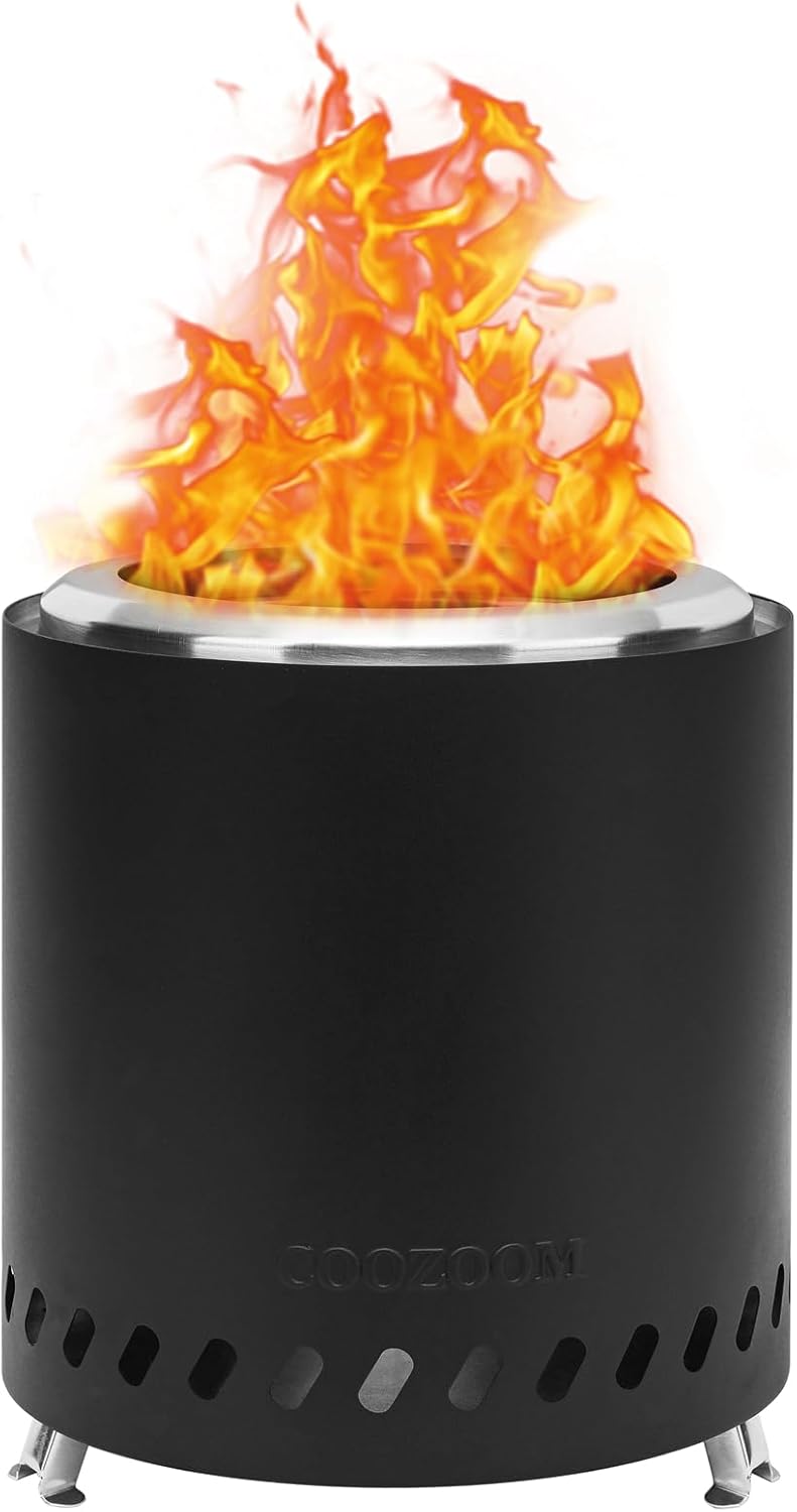 Portable stainless steel fire pit in use